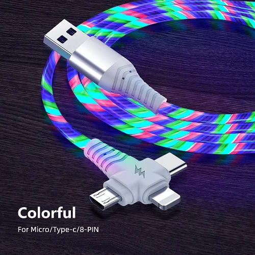 3 In 1 Flow Luminous USB Cable For Samsung LED Kable USB To Micro USB/Type C/8 Pin Charger Wire Cord For iPhone 13 12 Pro Xiaomi iphone cable Cables