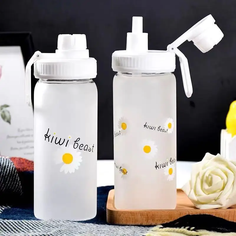 500ml Kawaii Small Daisies Milk Water Bottle With Straw Portable Leakproof  Frosted Glass Fashion Cute Drinking Coffee Cup