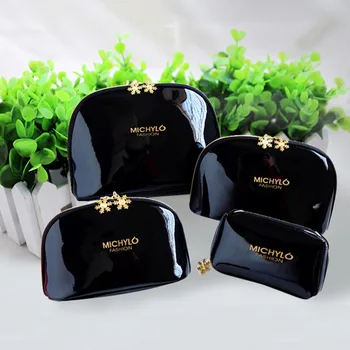 

2020 New Black Semi-circle Bag Travel Storage Women's Cosmetic Bag Bright Surface Waterproof Hand Dumpling Bag Makeup Bag