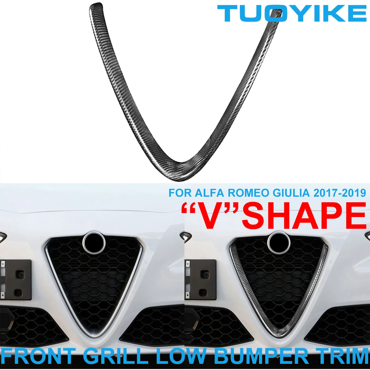 Lhd Rhd Car Styling Real Dry Fibra Di Carbonio Interni Griglia Anteriore Griglia Paraurti Basso Forma A V Copertura Trim Per Alfa Romeo Giulia 17-19