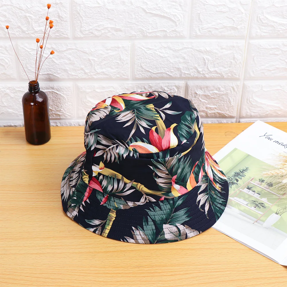 

New Fashion Anti-UV Casual Cotton Double-Sided Bucket Hat Fruit Floral Fisherman Cap Summer Women Sun Caps Outdoor Sunscreen