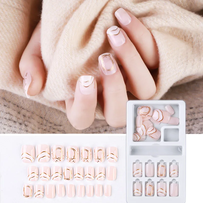 

24Pcs False Nails Press on Nails Hit Color Fake Nails with Glue Glitter Nail Tips Gradient Artifical Nails Nail Art Decoration