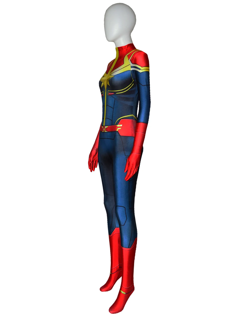 Фильм Марвел Капитан супергерой косплей костюм MS Marvel Carol Danvers полный костюм зентай 3D принт комбинезон из лайкры