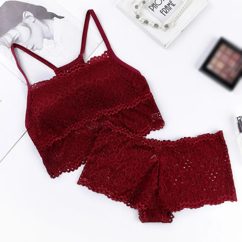 

Women Hollow Bra Set Lace Bottoming Bra Set Beauty Back Wrapped Chest Underwear Set NS