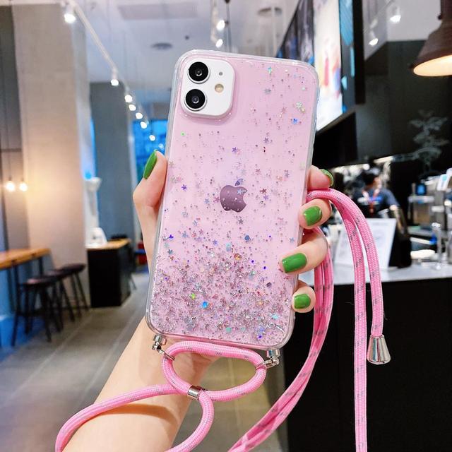 Glitter Transparent Phone Case For Vivo Y21 Y21s Lanyard Epoxy Soft Shockproof Bumper Back Cover For For Vivo Y33s