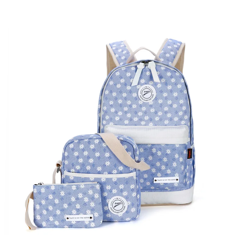 

Korean-style New Style Customizable Three-piece Set Laptop Backpack Printed Backpack Canvas Schoolbag Wholesale a Generation of