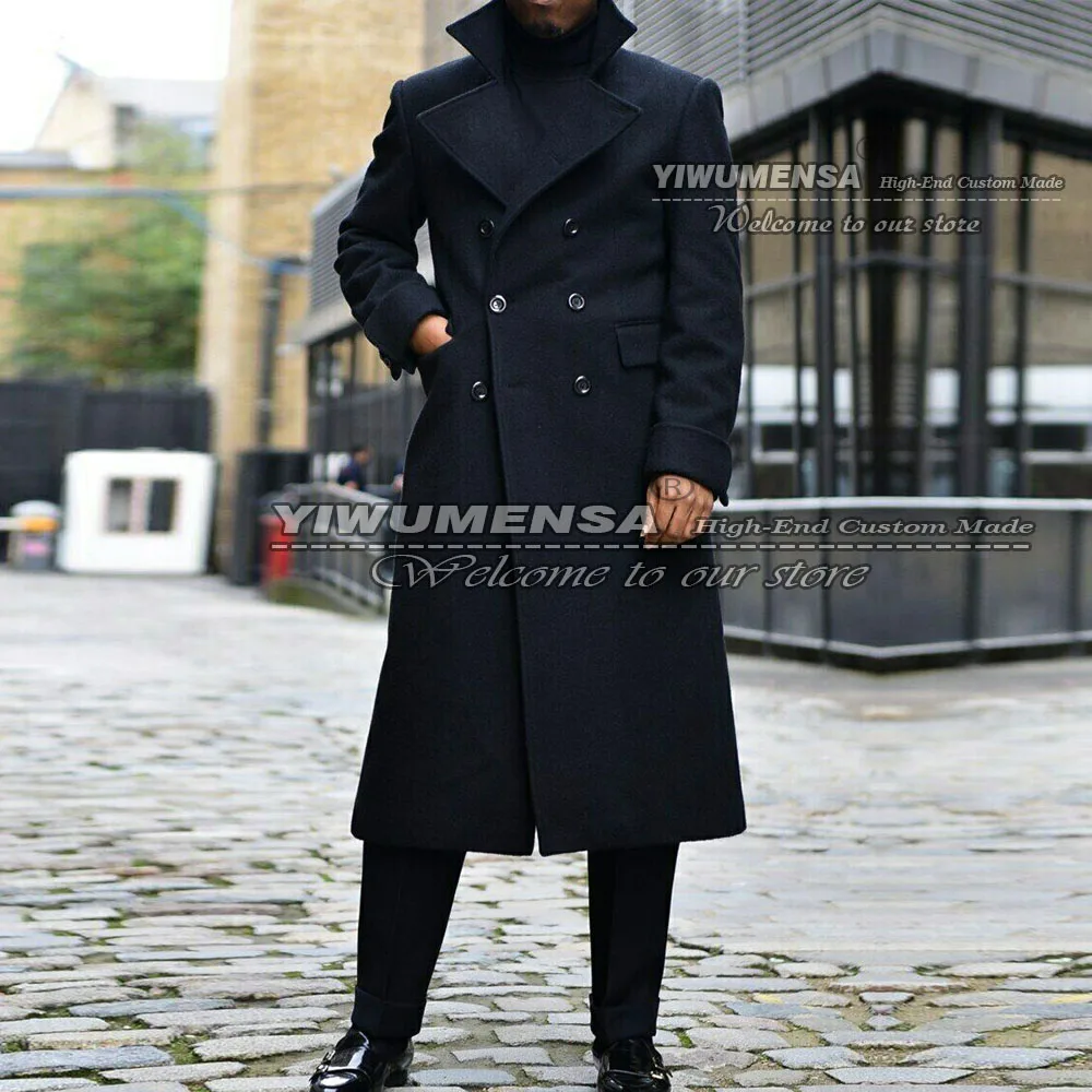 

Красивый черный твидовый шерстяной костюм, куртки, куртка, деловой Блейзер, двубортное пальто, приталенный Тренч, Мужское пальто