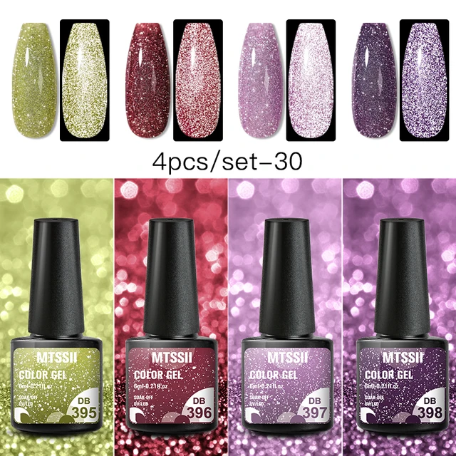 Mtssii 10Pcs/set Color Gel Nail Polish Set 100 Colors Semi Permanent UV Led Gel Varnish Soak Off Nail Lacquers Base Top Coat 4PCS Reflective-4