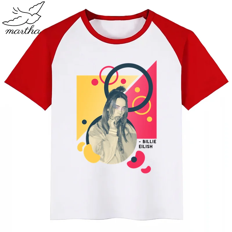 RedG BoysGirls Billie Eilish/футболка с мультяшным принтом детская забавная одежда детская летняя футболка с короткими рукавами для малышей - Цвет: RedG