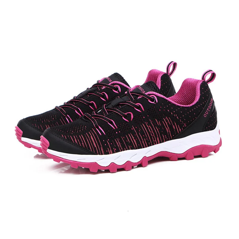 VEAMORS/Мужская Уличная походная обувь; Нескользящая дышащая Спортивная обувь для скалолазания; женская обувь для треккинга на шнуровке; Прогулочные кроссовки для бега - Цвет: Black Red