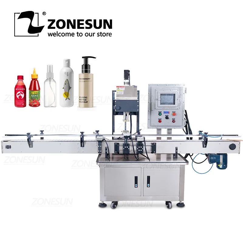 ZONESUN ZS-XG440D Полностью автоматическая откручивающаяся крышка, круглая бутылка для варенья, стеклянная банка, завинчивающаяся укупорочная машина, затяжка крышки