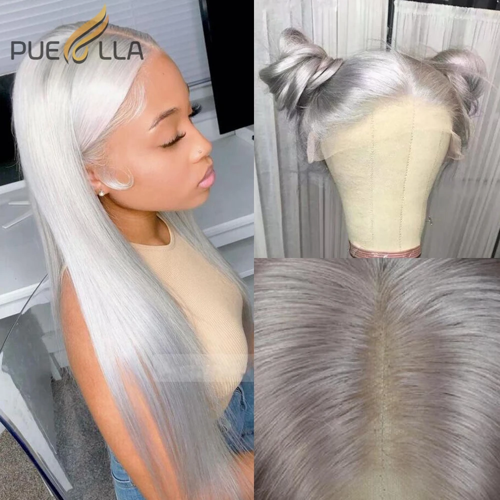 13x6 Lace Frontal Wig Preplucked Gray Straight Lace Front Wig Remy Brazilian Silver Grey Colored Human Hair Wigs For Women