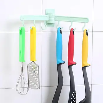 

1pcs multi-function hook 6 hook door cabinet wall shelf 180 degree rotation strong paste hook storage rack kitchen rack hook