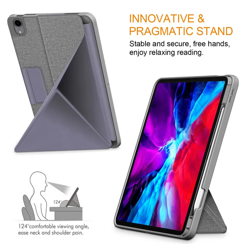 Case for iPad Air 4 10.9 inch 2020 & iPad Pro 11" Multi-Angle Standing Protective Cover,Soft TPU Back Cover with Pencil Holder