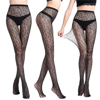 

Women Net Pantyhose Sexy Fishnet Black Stockings Transparent Printing Pattern Hollow Out Tights Stockings pantyhose trouser