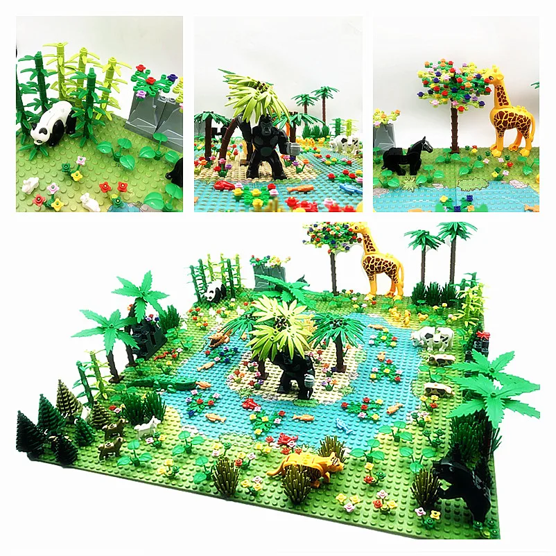 

Rain Forest Parts Animal Green Grass Jungle Bush Flower Tree Plants Building Blocks DIY MOC Assemble Compatible Brands Baseplate