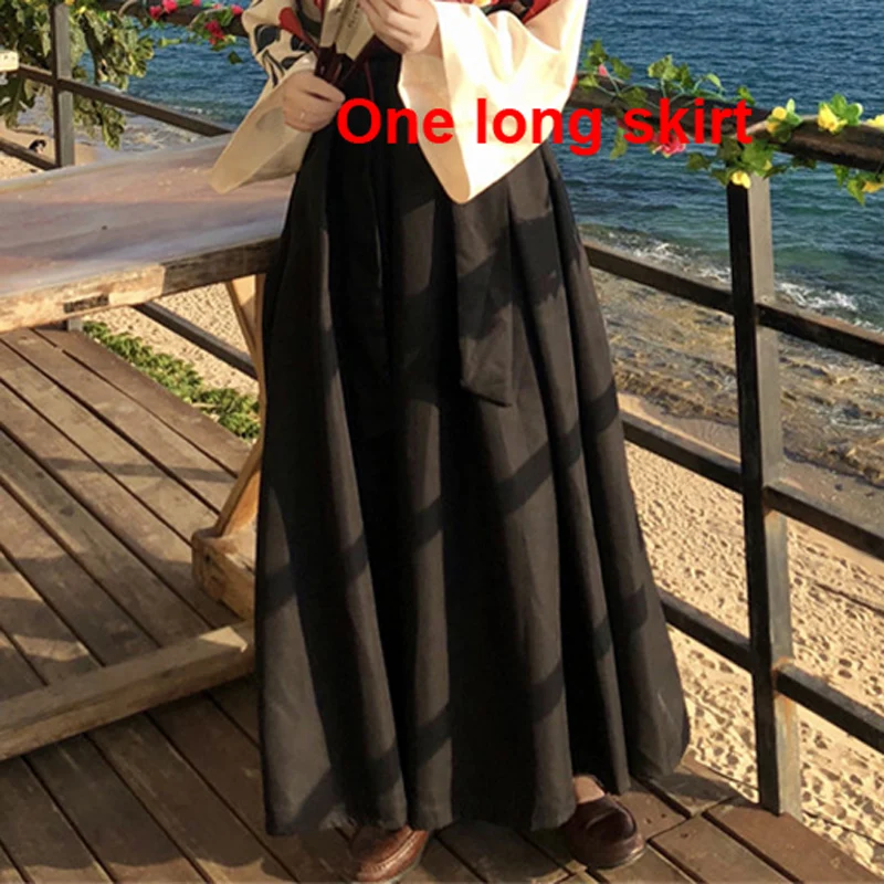 LongSkirt Японский стиль, традиционная одежда, цветочное кимоно, модный топ, юбка, набор для женщин, 2 шт., Азиатский кавайный стиль, для девочек, винтажное платье хаори - Цвет: LongSkirt