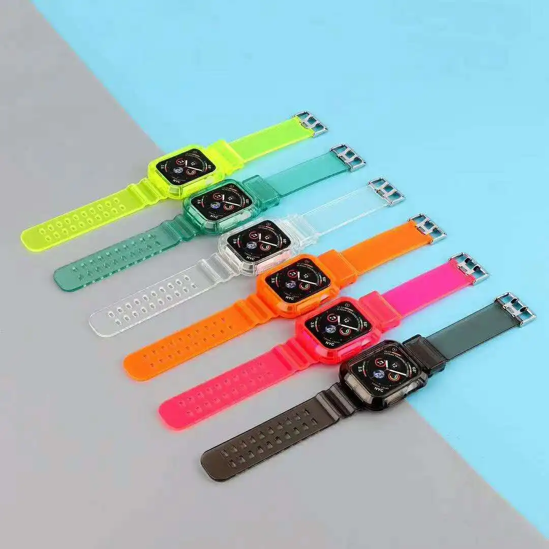 Новейший прозрачный ТПУ спортивный ремешок для Apple Watch 6 5 4 42 мм 44 с резиновым чехол
