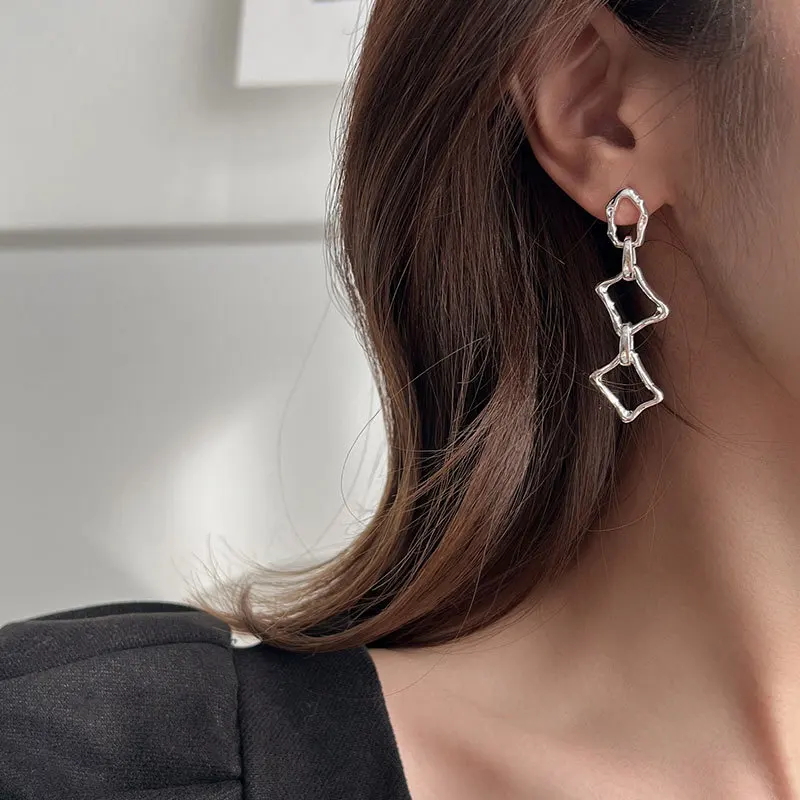 

Industry 925 Silver Sterling Earrings Design Geometry Buckle Earrings For Women Earrings Silver 925 Jewelry Daily 2021 52x16mm