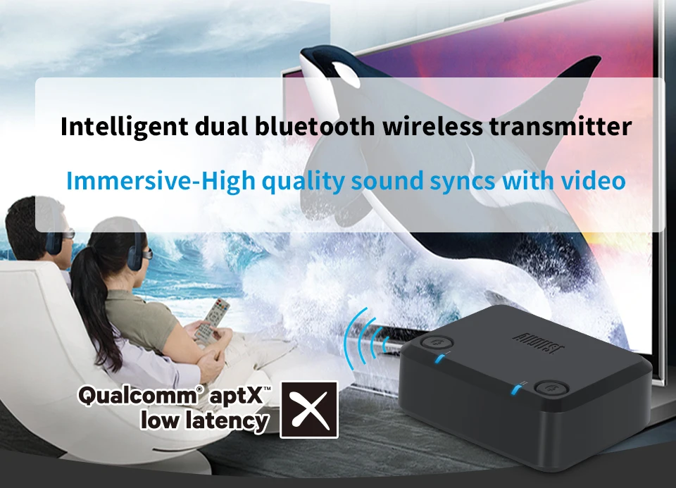 AptX с низкой задержкой оптический аудио Bluetooth передатчик для ТВ беспроводной аудио адаптер для двойных наушников или динамиков MR270