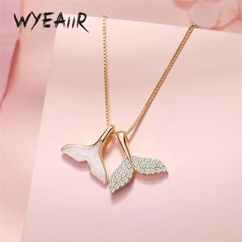 

WYEAIIR 925 Sterling Silver Two Fishtails Rhinestone Dripping Glaze Whale Clavicle Chain Female Necklace
