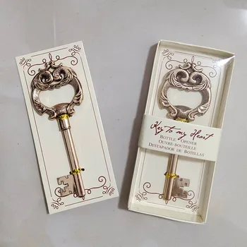 

50PCS/LOT wedding return gifts for guest Key to My Heart Antique Gold Bottle Opener Bridal Shower Favors