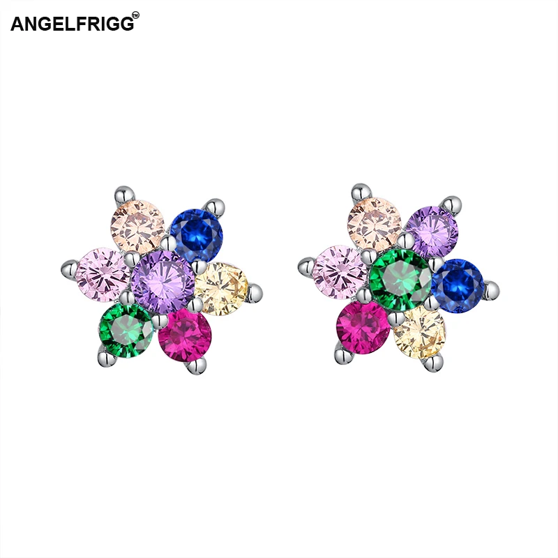

ANGELFRIGG Cute Star Stud Earrings with AAA Multicolor Zircon Stone Women Girls Birthday Christmas Gift Jewelry 2019