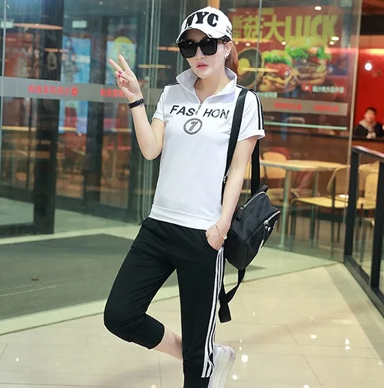 

2017 Summer New Style WOMEN'S Dress Running Short Sleeve Leisure Sports Suit Clothing Two-Piece Set Summer Korean-style Cool GIR
