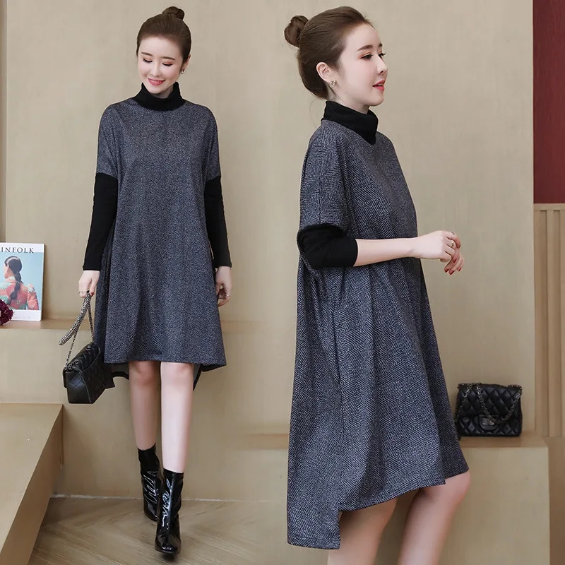 

Large Size Dress Fat Mm2019 Autumn New Style Korean-style Plus-sized Loose-Fit Slimming Belly Covering Dress