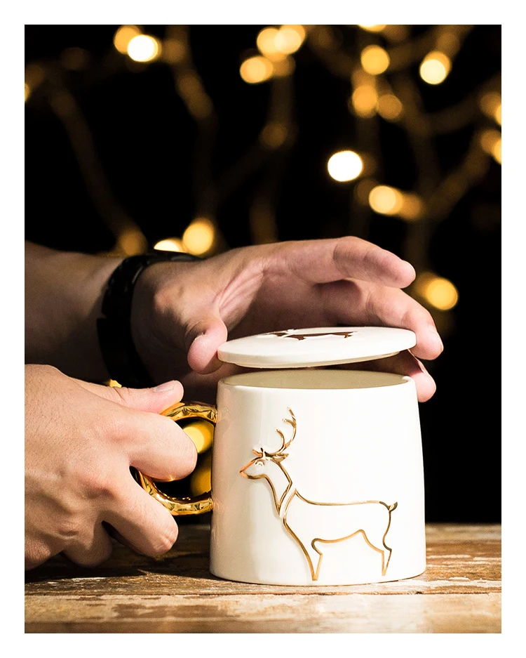 1 шт., подарок в виде оленя, керамическая креативная кружка, чайная чашка, посуда для напитков молока кофе, подарок для друга, 19,6x8,6 см