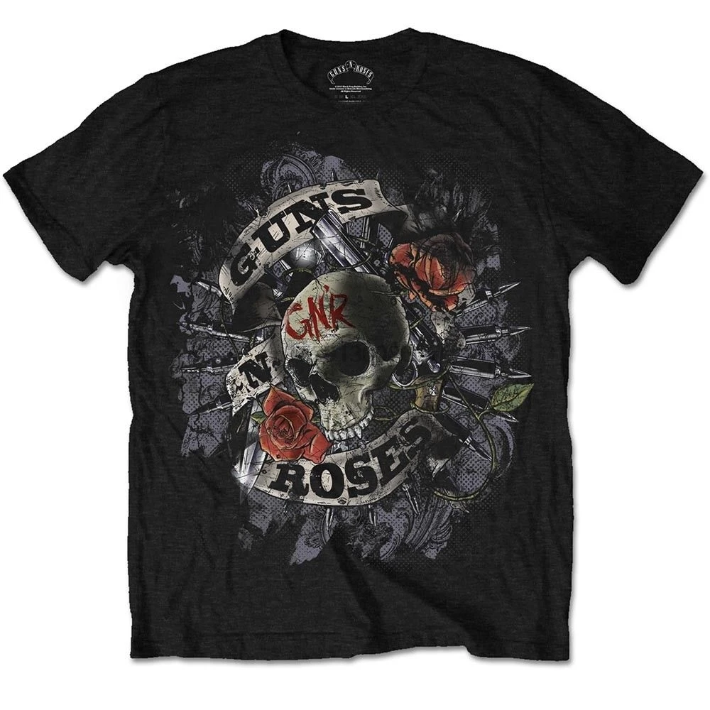 Мужская футболка с принтом Guns N Roses Лицензионная черепом и пистолетом косая скала