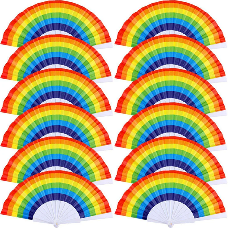 

12 Pieces Rainbow Fans Rainbow Folding Fans Colorful Hand Held Fan Summer Accessory For Rainbow Party Decoration (Horizontal Str