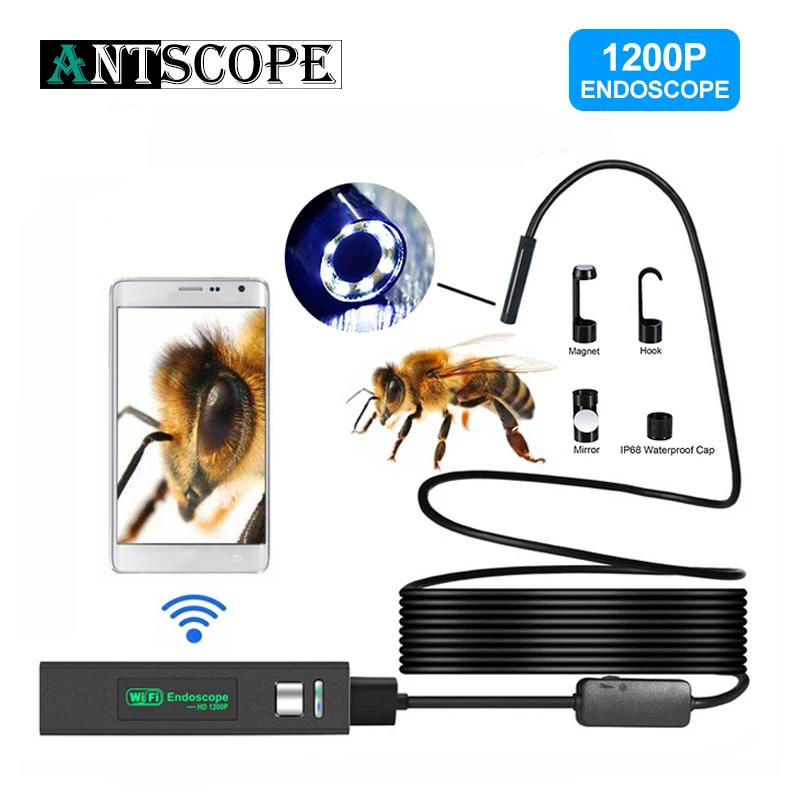 Antscope WIFI Endoscope Camera HD 1200P Mini Hard/Soft Wire Wireless