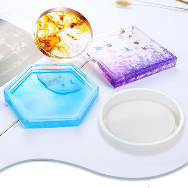 

4/6Pcs Crystal Epoxy Resin Mold Hexagon Round Coaster Casting Silicone DIY Mould 83XF