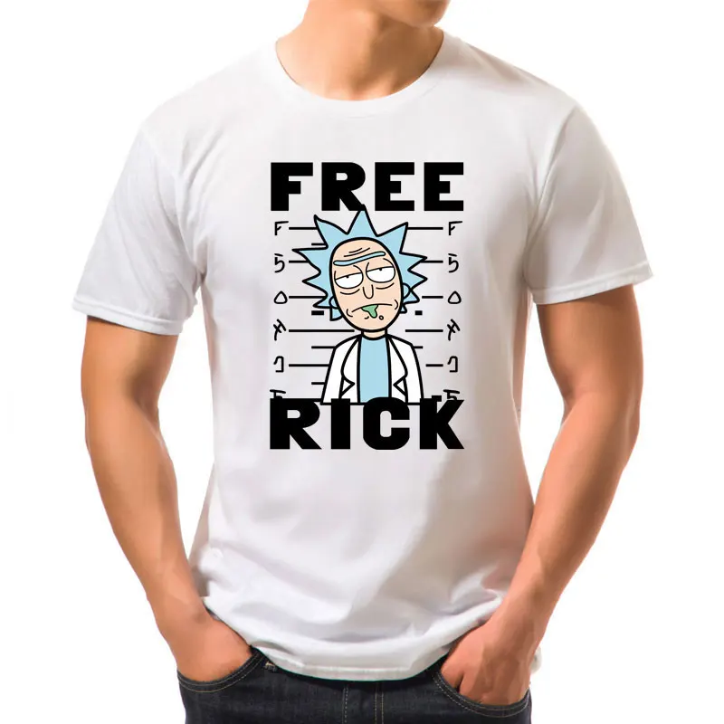 Mens High Quality T-shirt Short Sleeve Cotton Crewneck Loose Rick And Morty Printed Men Tshirt Casua