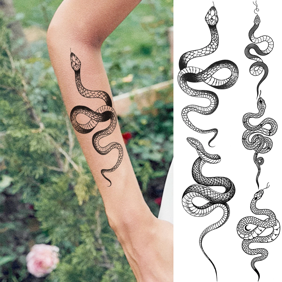 

Реалистичные Временные татуировки черной змеи на предплечье для женщин и мужчин, имитация змеи, тату-наклейка, боди-арт, моющиеся татуировки, бумага