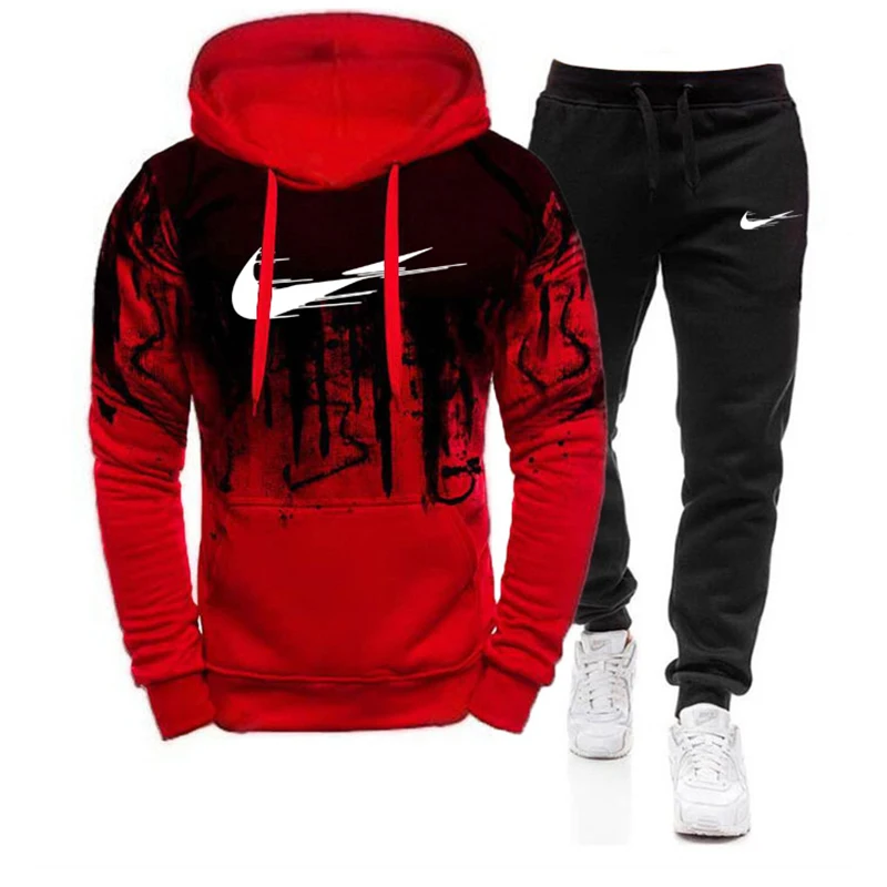 

2Pcs/Set Men's Sportswear Sets 2020 Autumn Winter Hooded Thick Male Casual Tracksuit Men 2 Piece Sweatshirt + Sweatpants Set
