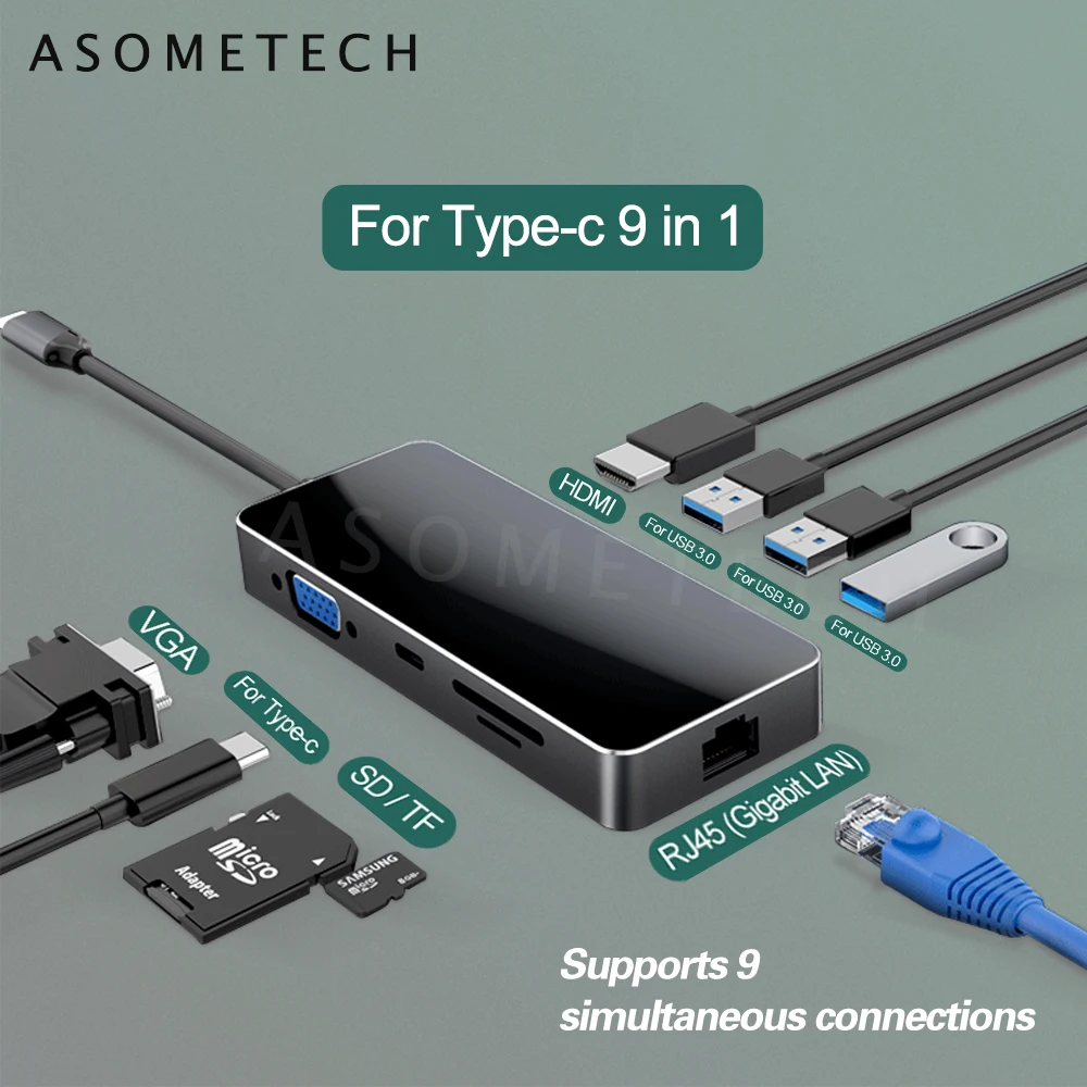USB 3,0 type-C концентратор к HDMI адаптер концентратор с TF SD ридер RJ45 VGA Мульти usb порты для ноутбуков ПК компьютер аксессуары usb-хаб