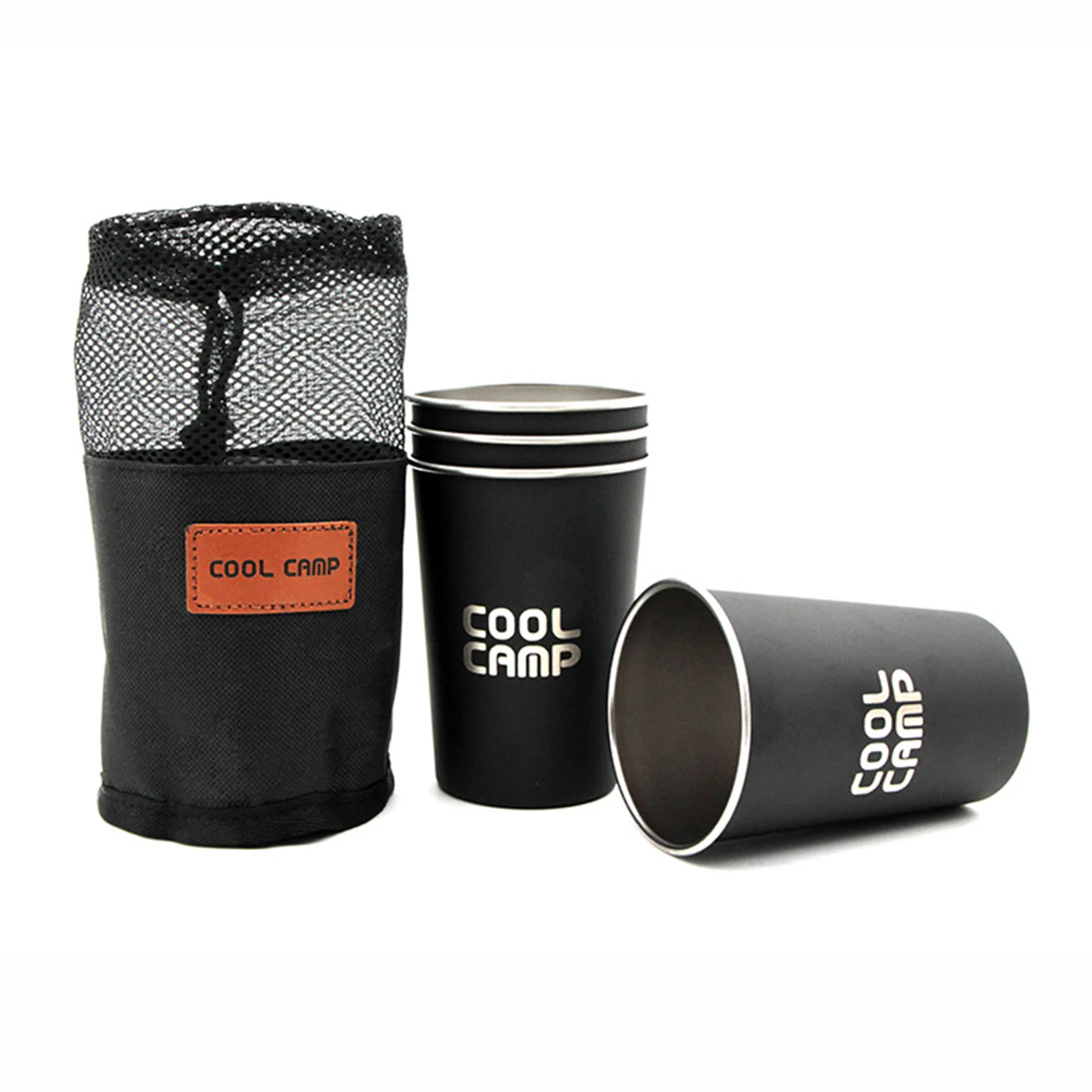 Camping Stainless Steel Cup Set Cold Drink Cups with Carry Bag 304