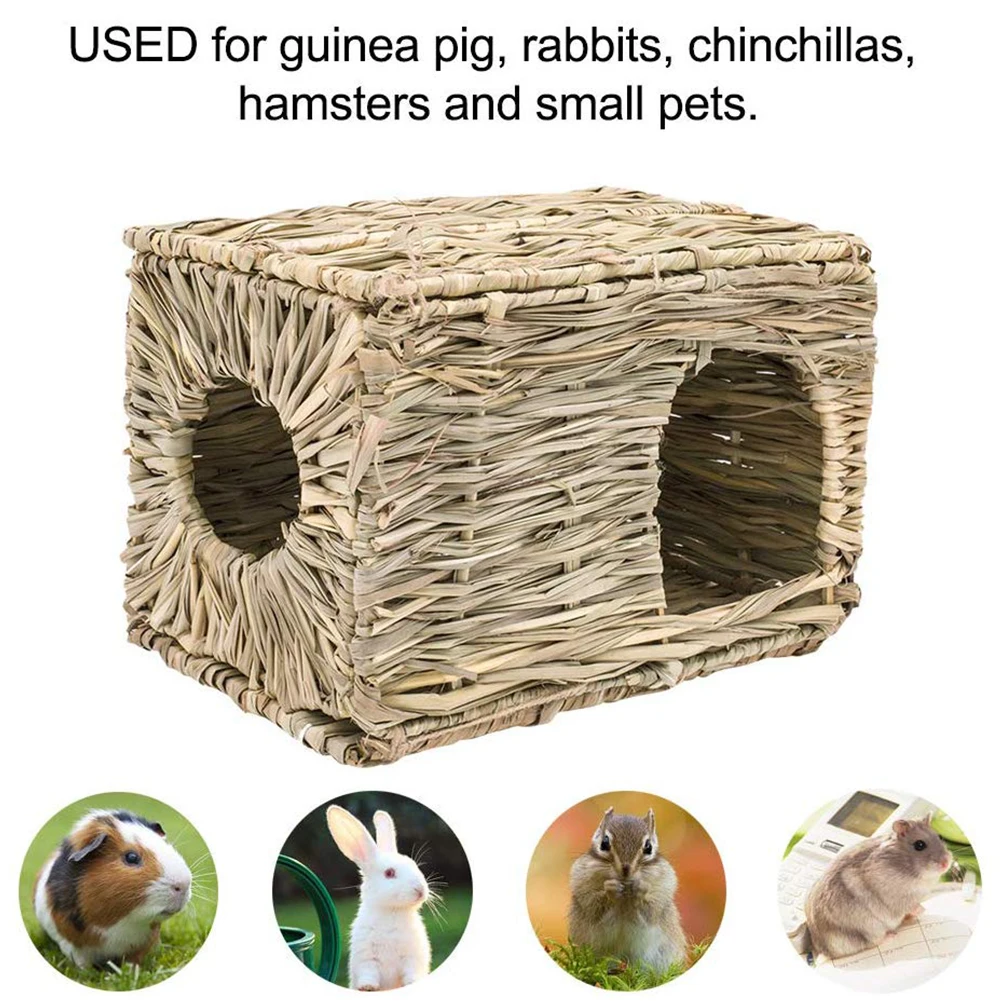 Foldable Woven Grass Pet Rabbit Hamster Guinea Pig Cage Nests House Chew Toy