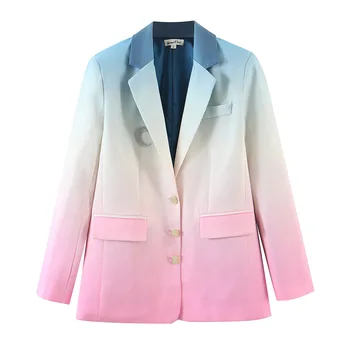 

2020Autumn European and American Women's Clothing Rainbow Gradient Positioning Moon Embroidery Suit Jacket Women's Suit 7547