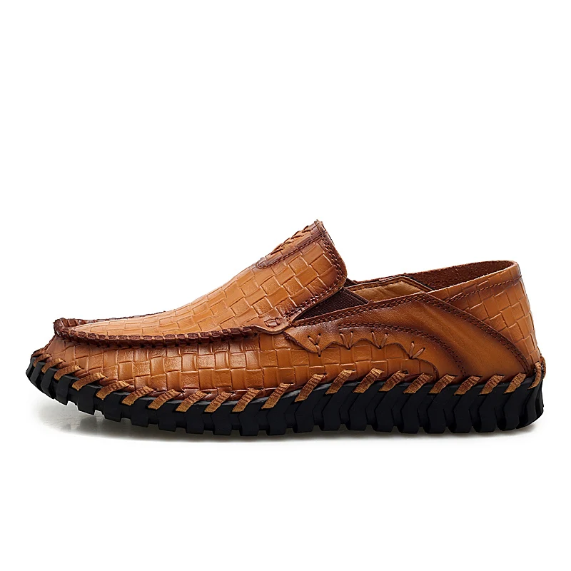 Handmade Genuine Leather men shoes Large size 48 Fashion Men Casual Shoes Autumn Men flats black leather shoes male Footwear - Цвет: Yellow brown