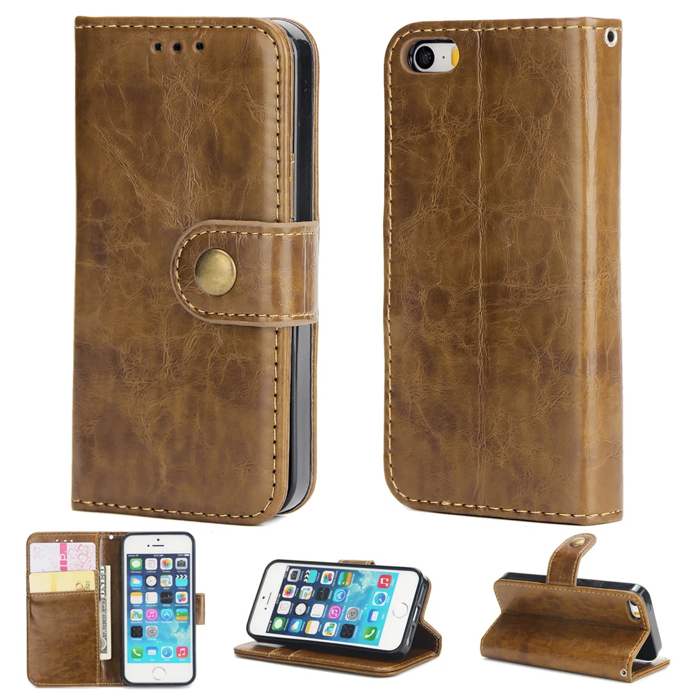Чехол для iPhone5 чехол для iPhone 5 5S SE книга 4,0 дюймов кошелек PU Coque подставка флип кожаный держатель для Apple 5 Ретро Магнитная металлическая пряжка