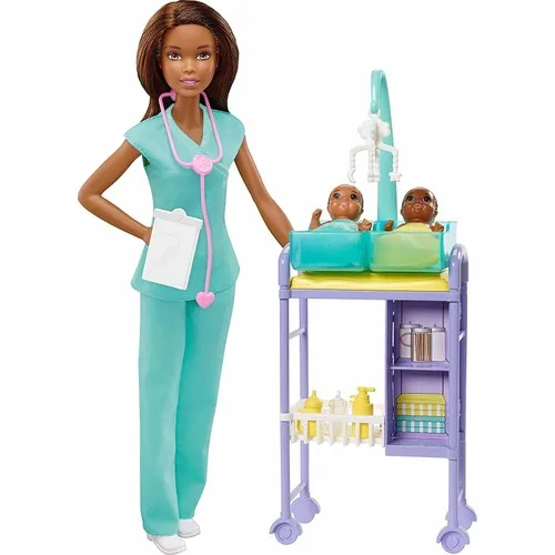 Ensemble de jeu pour bébé Barbie avec poupée brune, 2 poupées pour  nourrissons, Table d'examen et accessoires, cadeau pour filles, GKH24 -  AliExpress