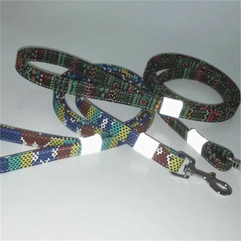 Boho поводки для собак, парусиновые полосы, напечатанные собачки, поводок для собак, светоотражающие, Богемия, Йоркский щенок, кошка, ходячие поводки, металлическая пряжка, воротник