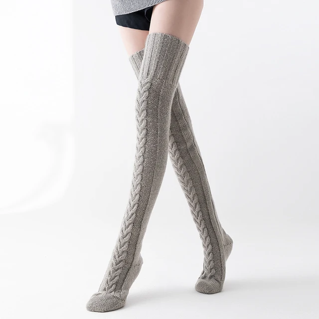 FOMOYUU Calcetines altos de punto trenzado para mujer, estilo casual, por  encima de la rodilla, para otoño e invierno