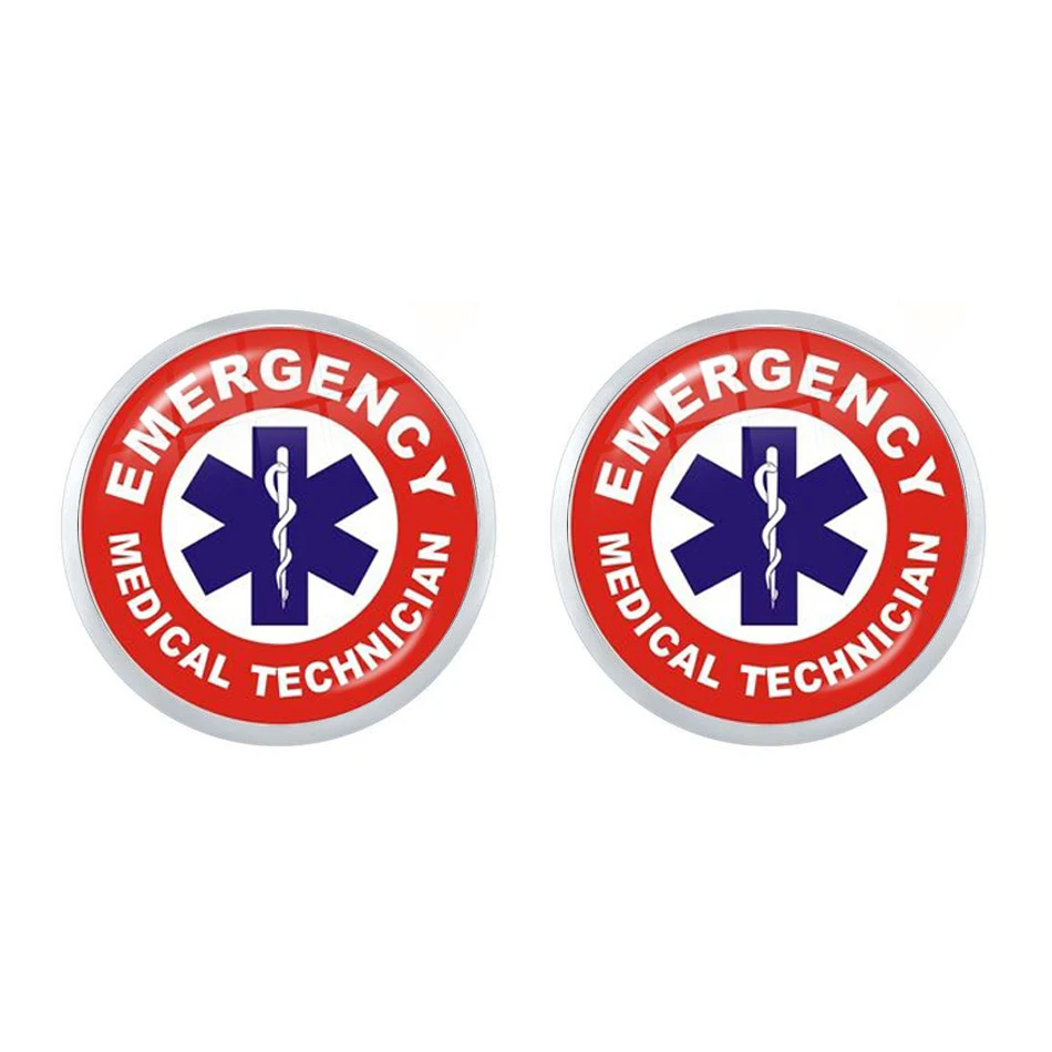 EMT Medical Symbol Stud Earrings Emergency Technician Quote LOGO Glass Cabochon Jewelry For Women Girls Gift | Украшения и
