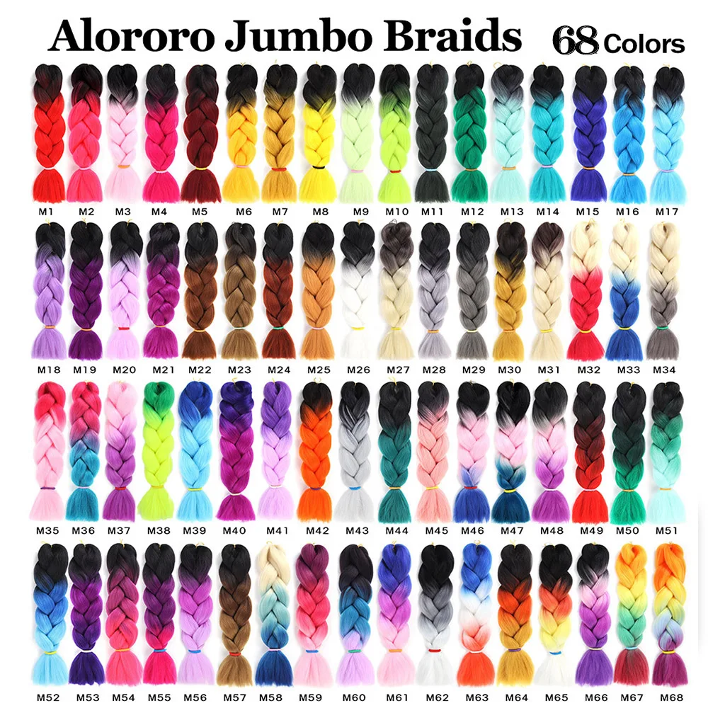 Braiding Hair Extensions 24 Inch Synthetic Kanekalon Hair Afro Pink Green Blue Ombre Crochet Jumbo Hair For Kids Braids Alororo