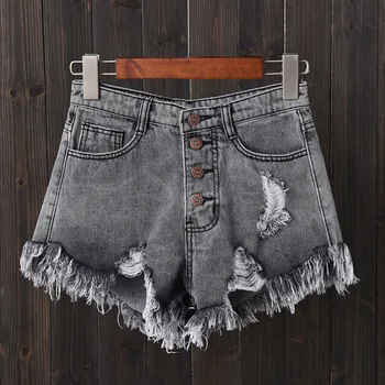 

Dropship 2020 Sexy Summer Denim Shorts Women High Waist Jean Shorts Female New Loose Hole Shorts With Pockets Casual Plus Size