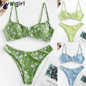 

2020 Sexy Floral Print Bikinis Beachwear Bandage Push-Up low waist Bikini Swimsuit Bathing Suit Women biquini Beach Wear Bikinis